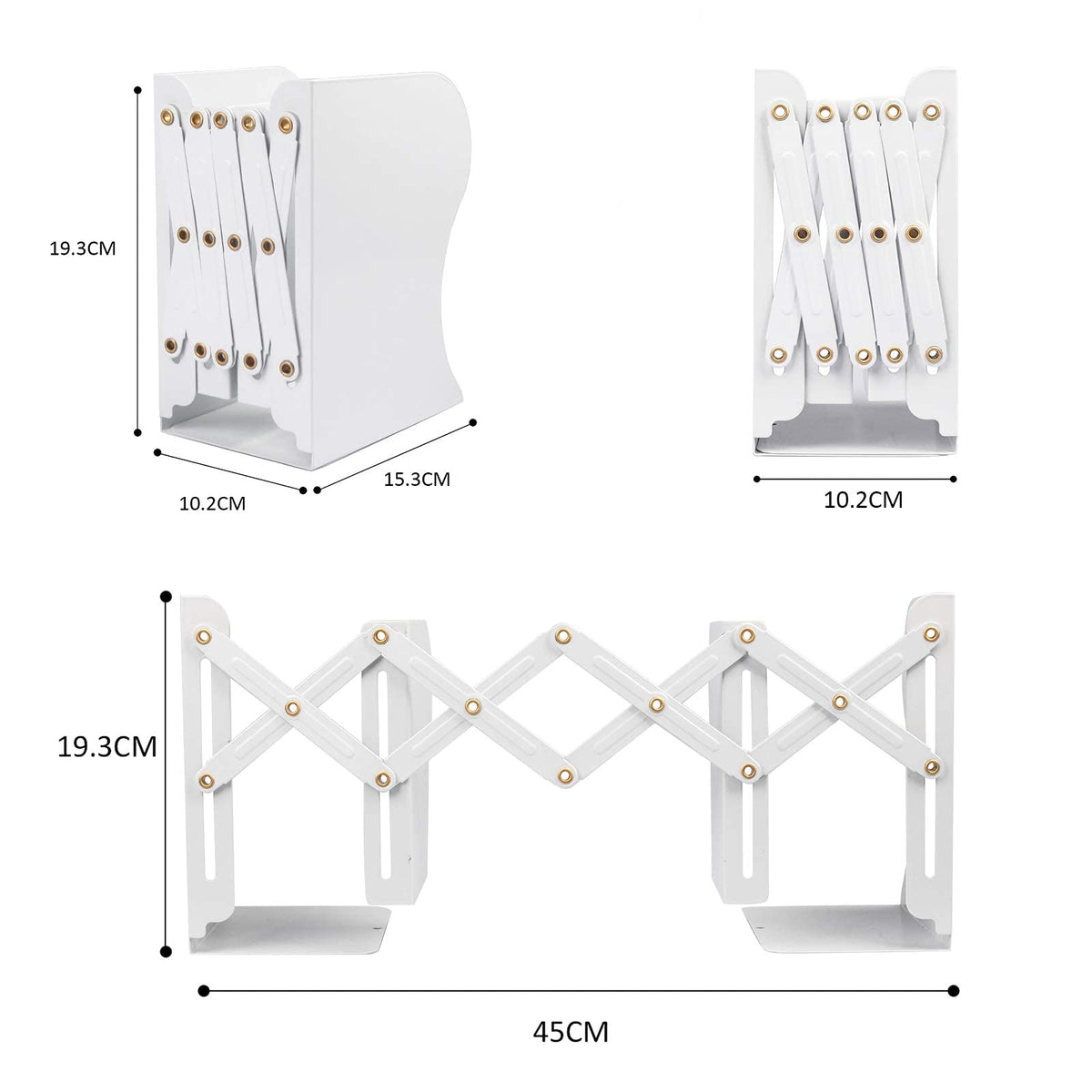 Aobopar Adjustable Metal Book Ends for Shelves White