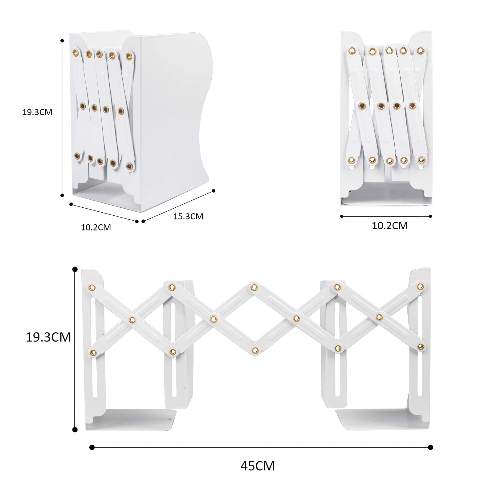 Aobopar Adjustable Metal Book Ends for Shelves White