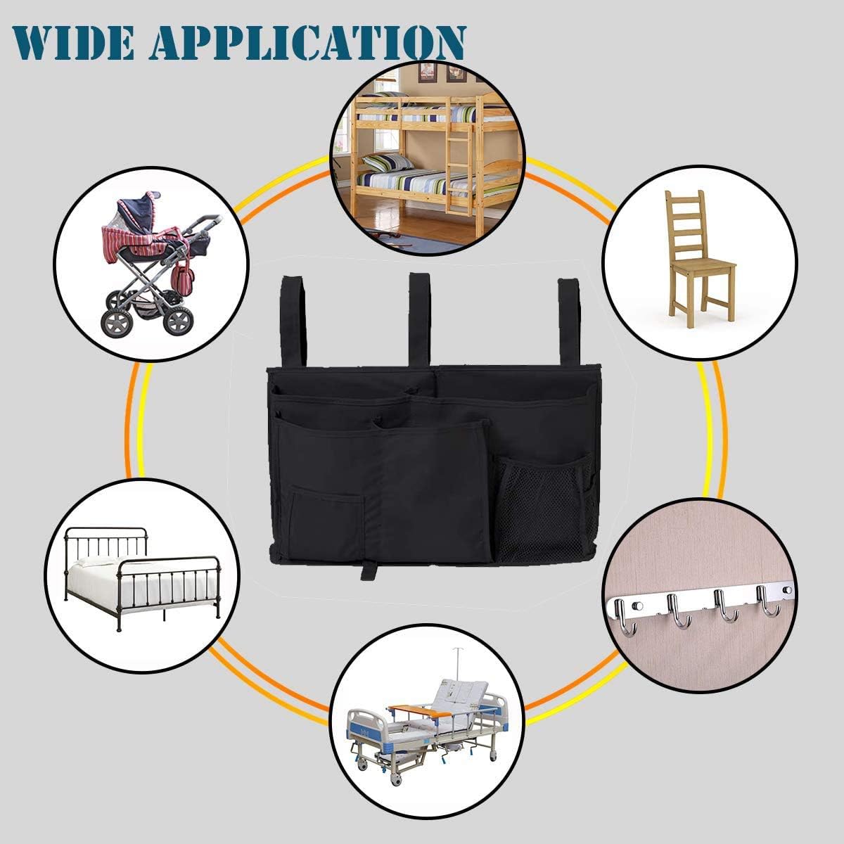 FUNYU Bedside Storage Caddy, Hanging Storage Organizer Bag with 8 Pockets for Bunk Dorm Rooms
