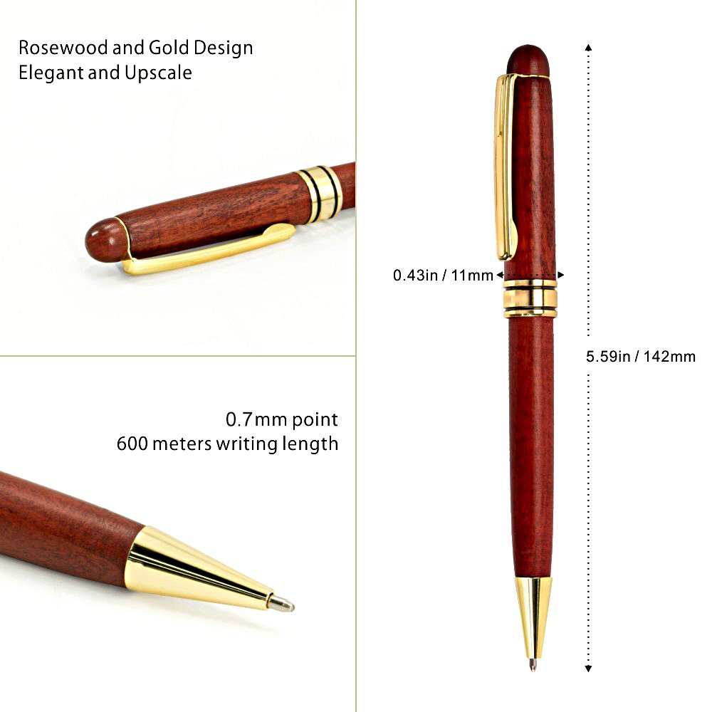 3 Pcs Wooden Pens Set with Gift Case/Best Writing Fountain Fancy Ballpoint Pen and Luxury Gel Pen
