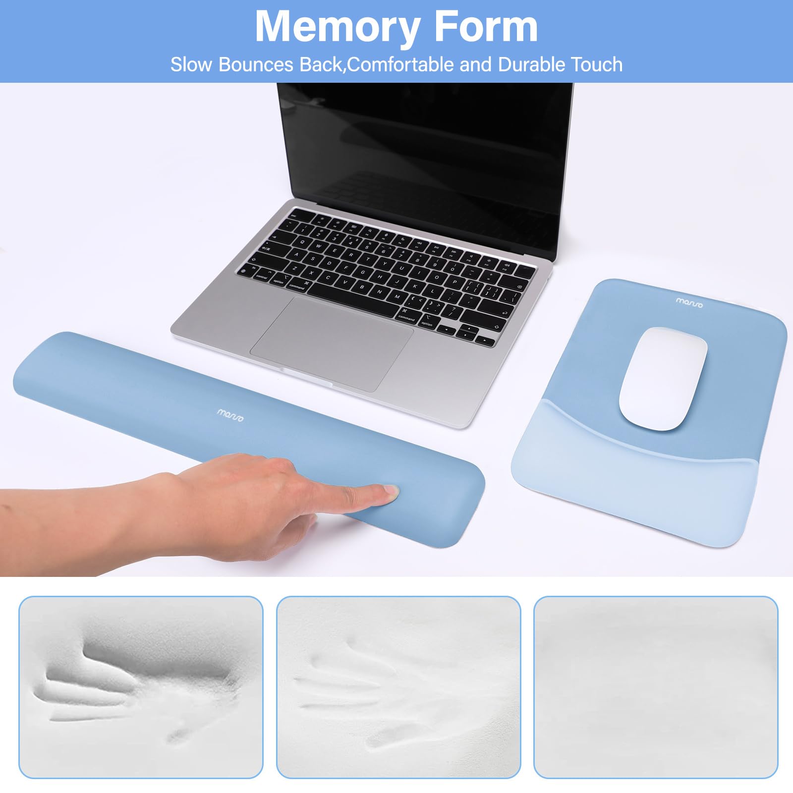 MOSISO Wrist Rest Support Mouse Pad & Keyboard Set, Stone Blue