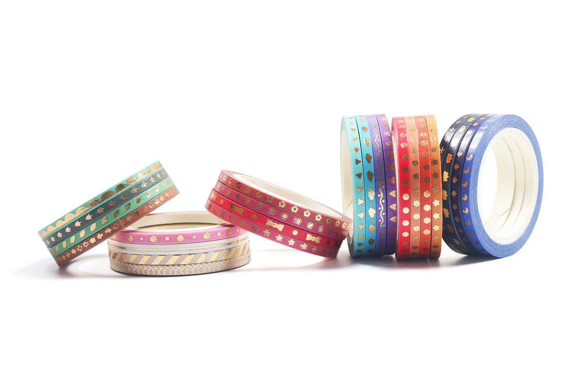 YUBBAEX 24 Rolls Skinny Washi Tape Set Gold Foil Print Decorative Tapes for Arts, DIY Crafts