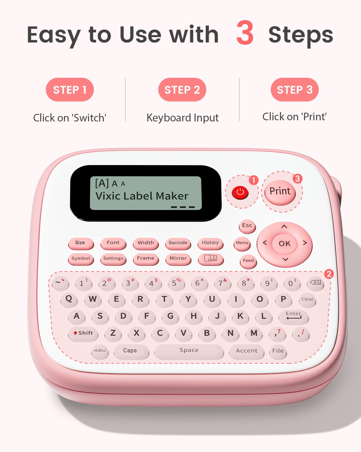 Vixic Pink Label Maker, D210S Label Maker Machine with Tapes Waterproof