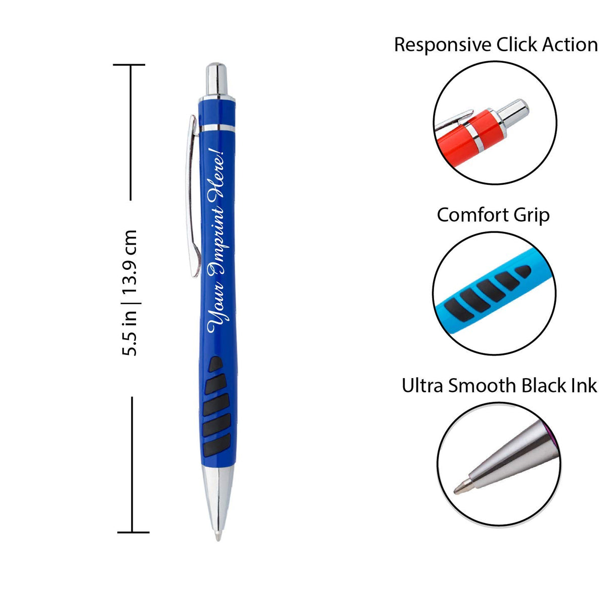 ExpressDesigns™ - Your Name or Imprint on our Custom Printed Addison Ballpoint Pen - Rubber Grip