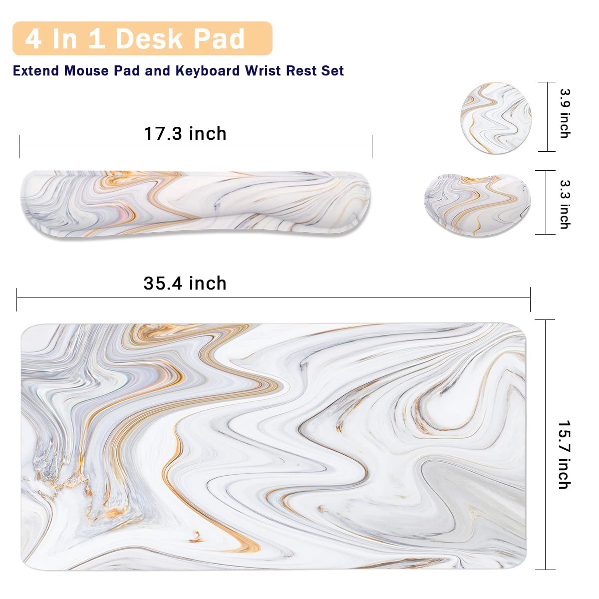 4-in-1 Large Gaming Mouse Pad, Keyboard Wrist Rest Pad & Wrist Support Mousepad Set, Extended Desk