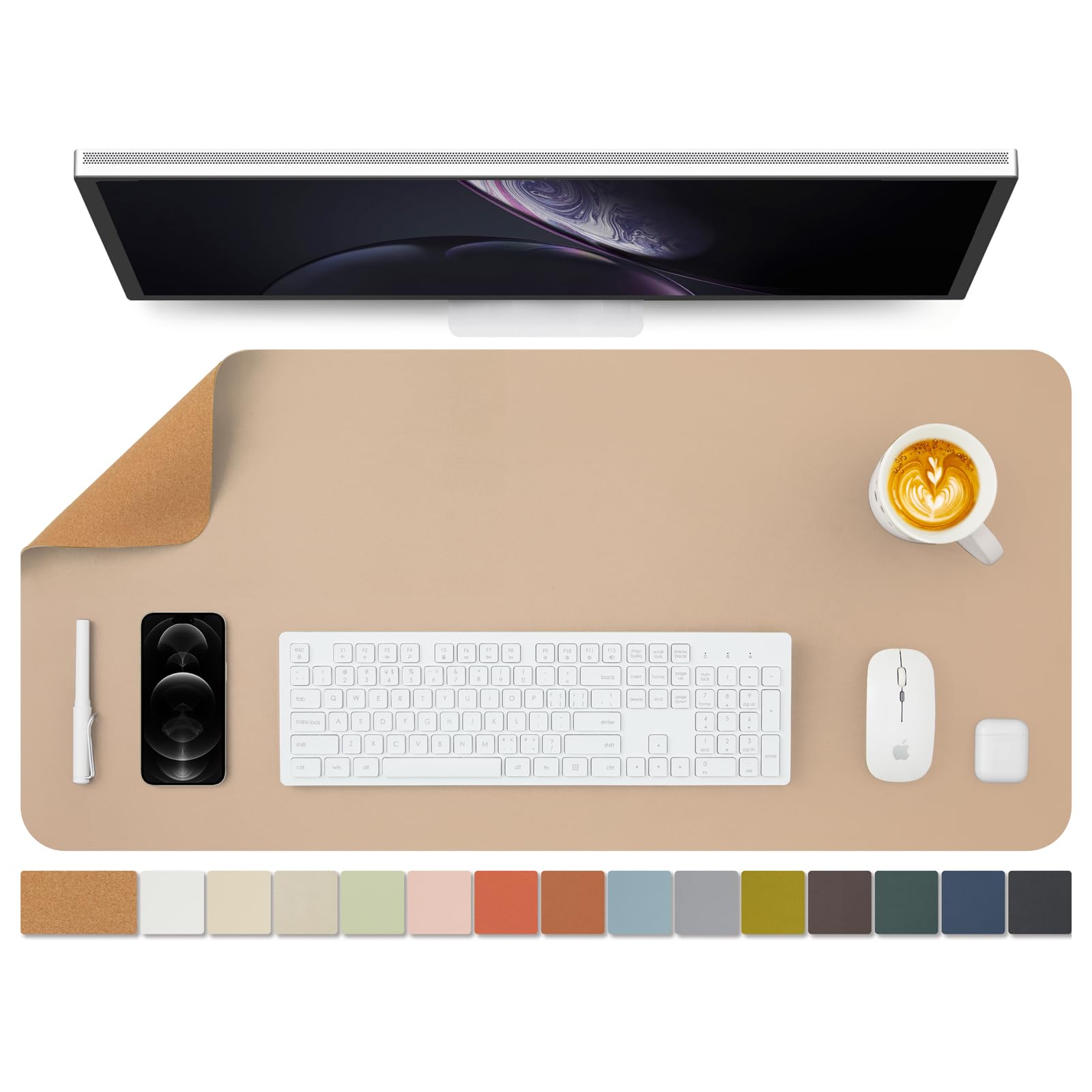 Cork Apricot Desk Mat - Dual-Sided Desk Pad for Office and Home - Desk Organization and Accessories