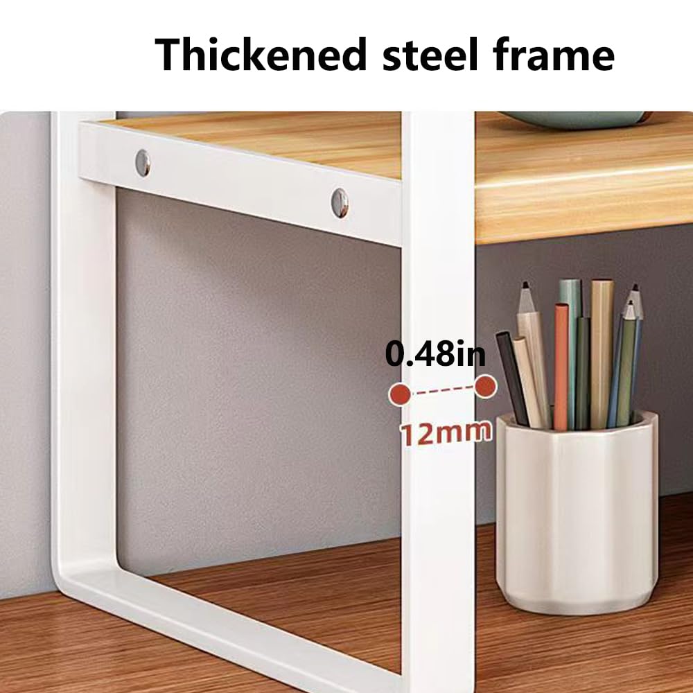 Hbluefat Desktop Organizer Shelf, 2-Tier Multipurpose Tabletop Storage Bookshelf, Small Wooden