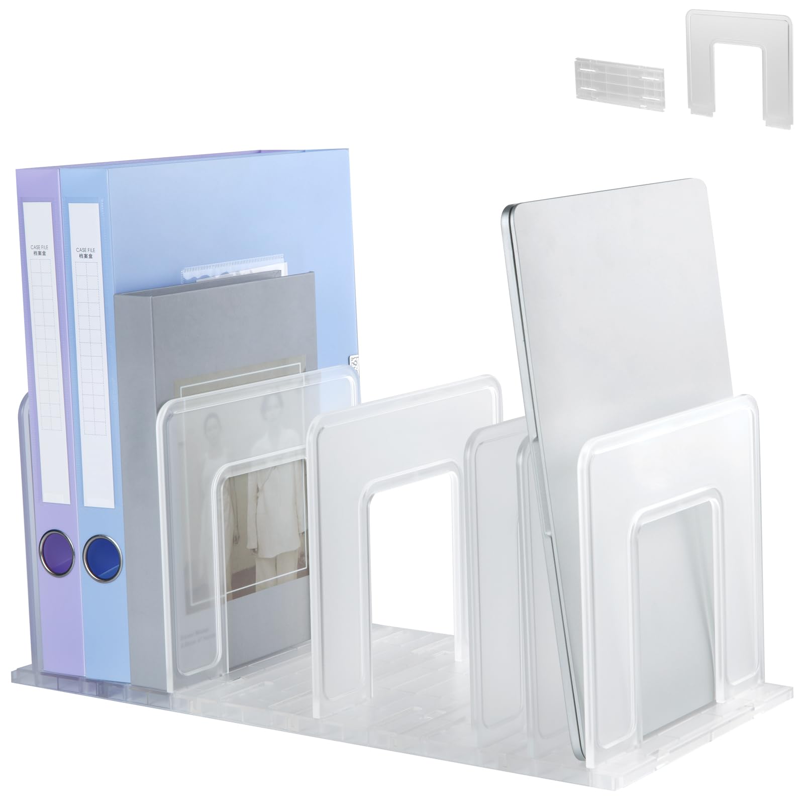 LuluEasy Translucent Frosted Adjustable Vertical File Sorter Sturdy Plastic Expandable Upright File