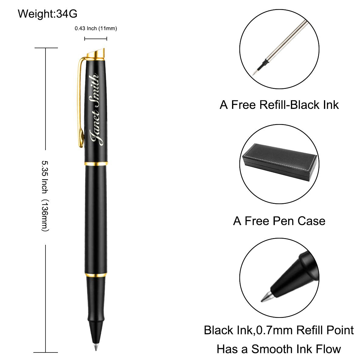 Yananka Personalized Pens Engraved,Custom Ballpoint Pen for Men Woman, Personalized Gift for