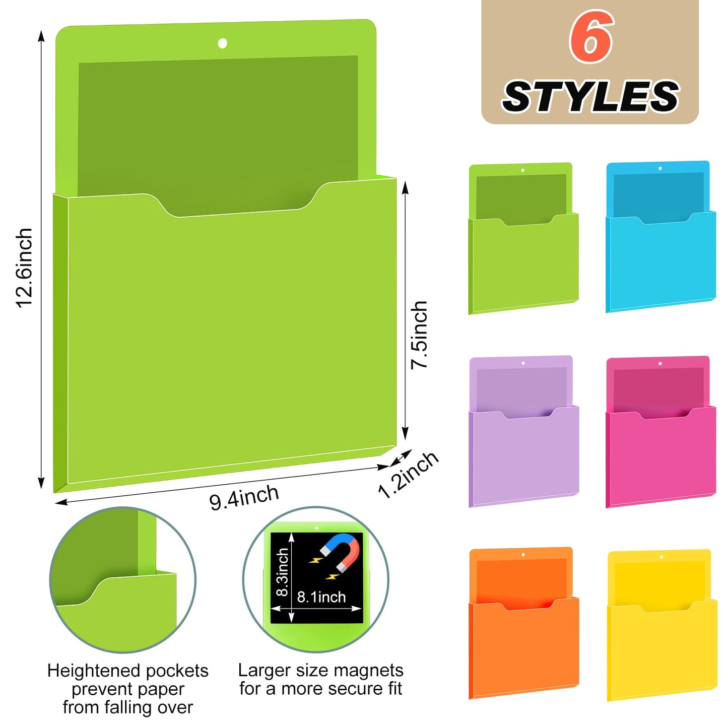 Fuutreo Magnetic Wall File Holder,6pcs,Bright Color,Vertical-large