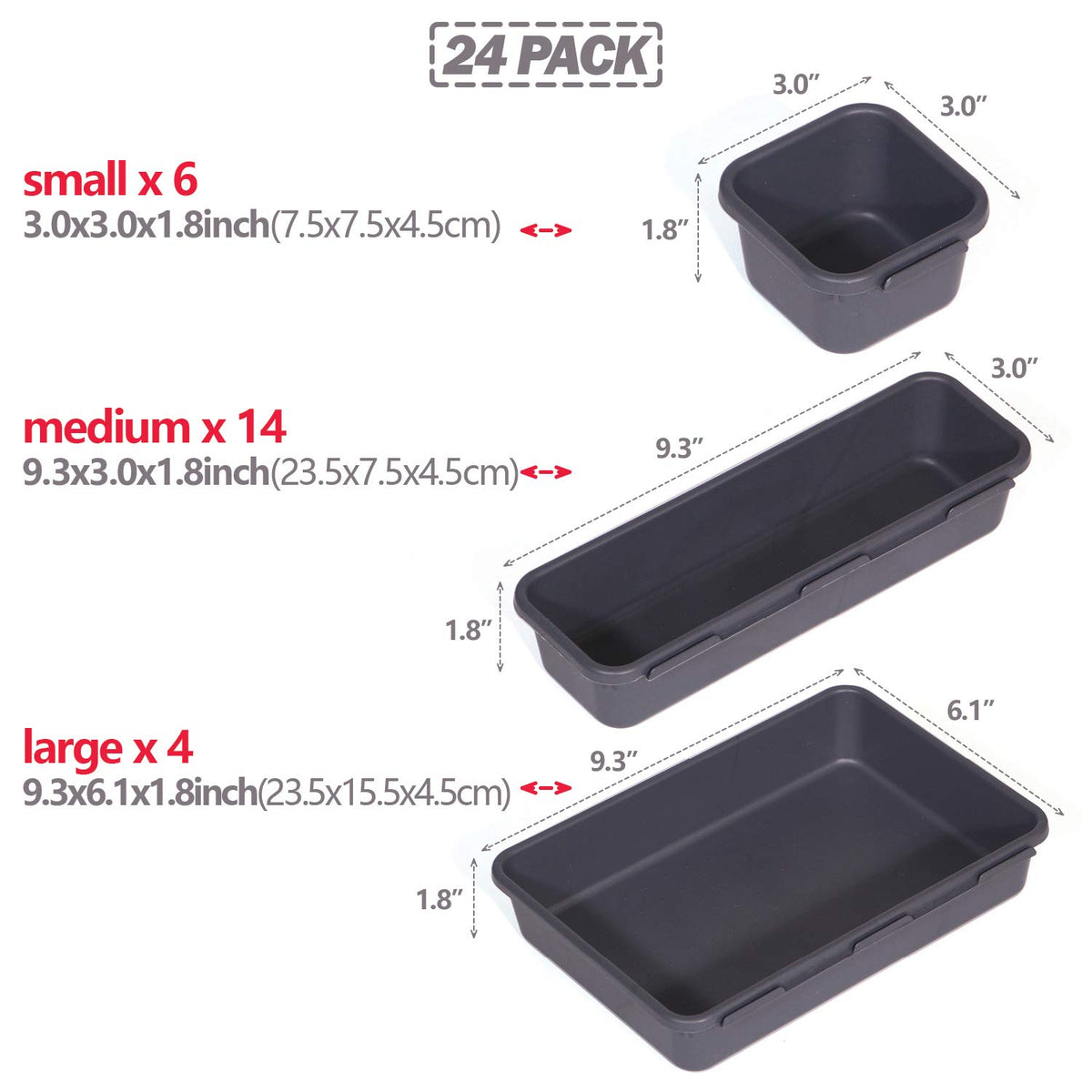 Set of 24 Interlocking Desk Drawer Organizer Tray Dividers Plastic Shallow Narrow Drawers
