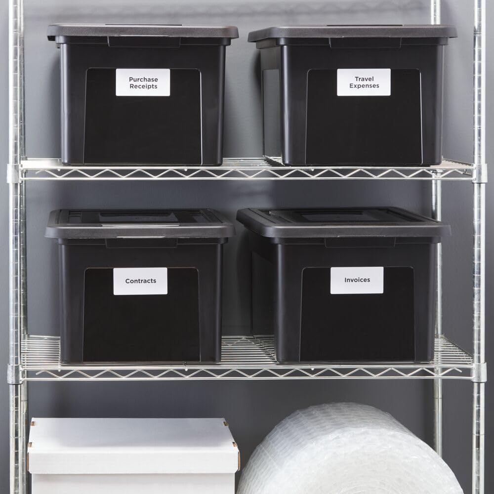 STAPLES Plastic File Box with Snap Lid, Letter/Legal Size, Black, 4/Carton