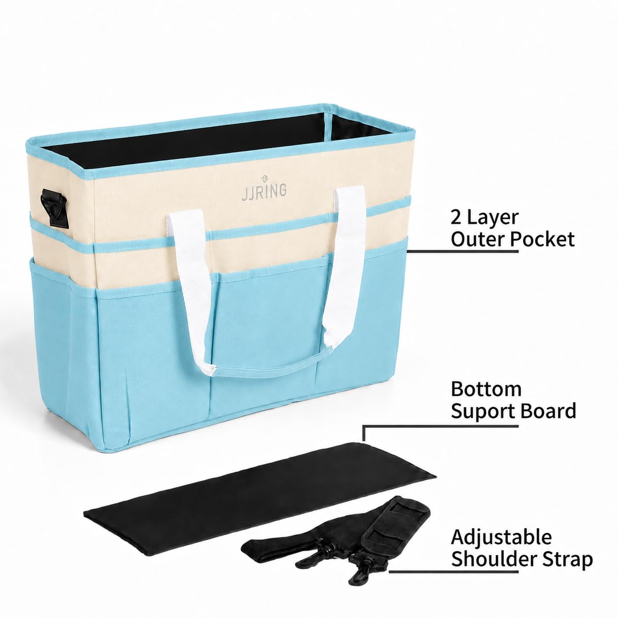 JJRING Craft Organizer Tote Bag Large Art Storage Caddy Sky Blue and Beige