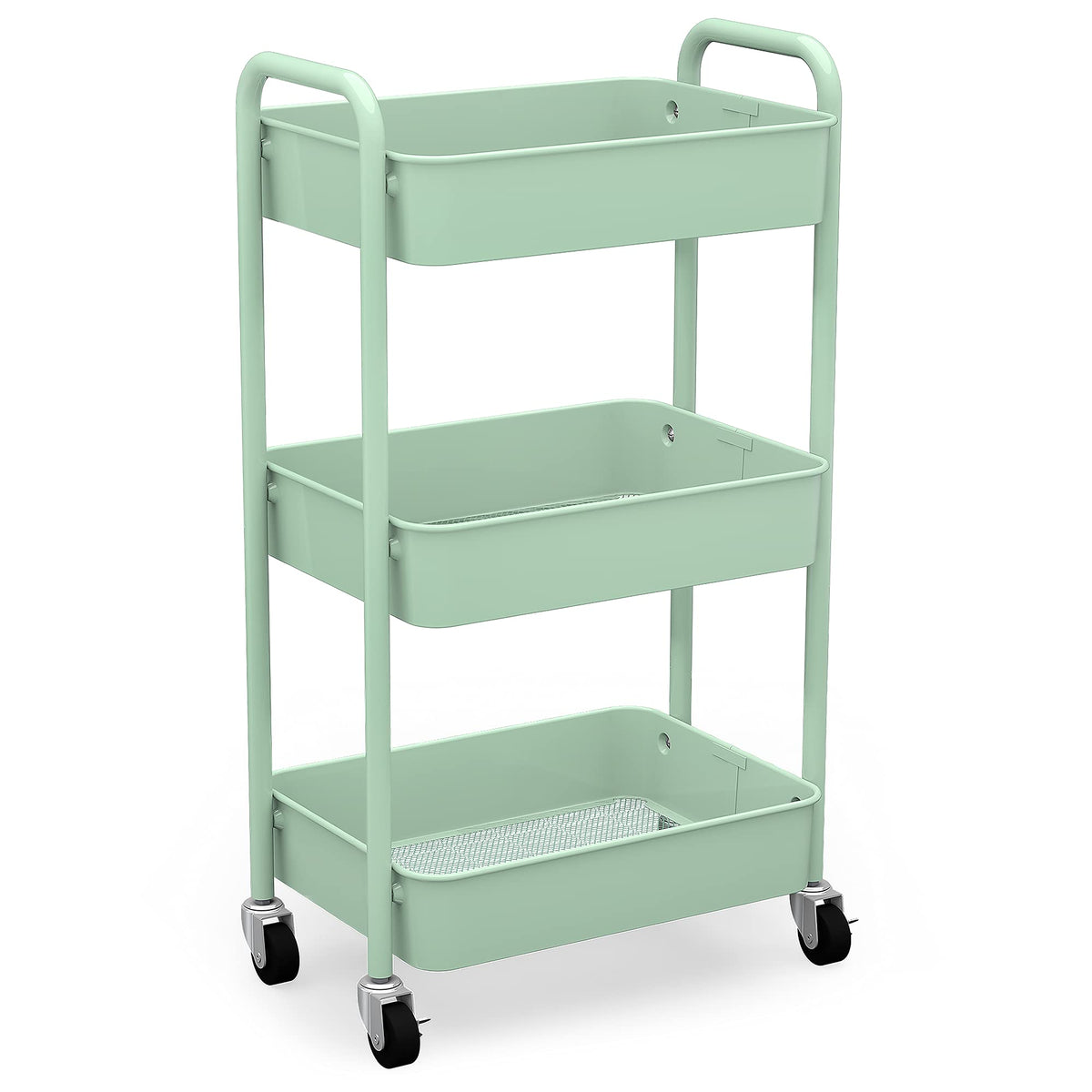 CAXXA 3-Tier Rolling Metal Storage Organizer - Mobile Utility Cart, Kitchen Cart with Caster Wheels