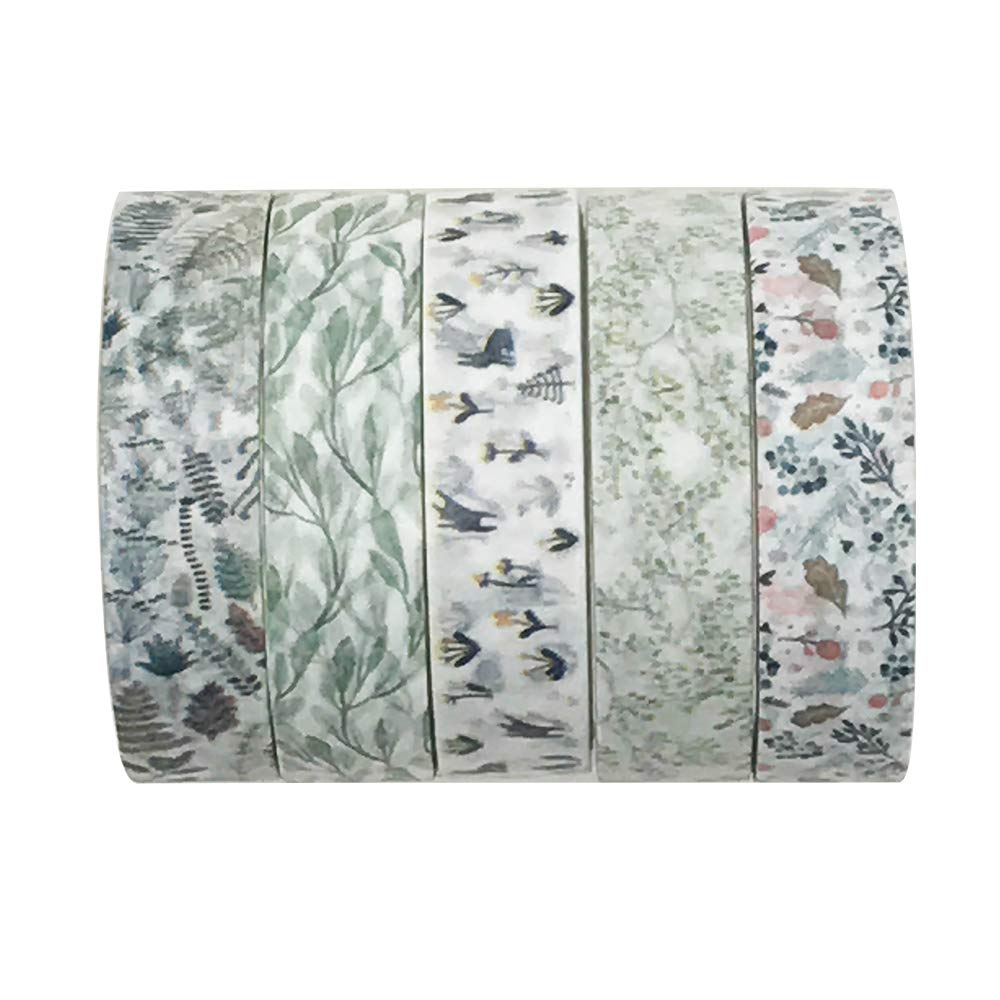 EnYan 5 Rolls Vintage Floral Washi Tape Set, Japanese Masking Decorative Tapes for DIY Crafts and