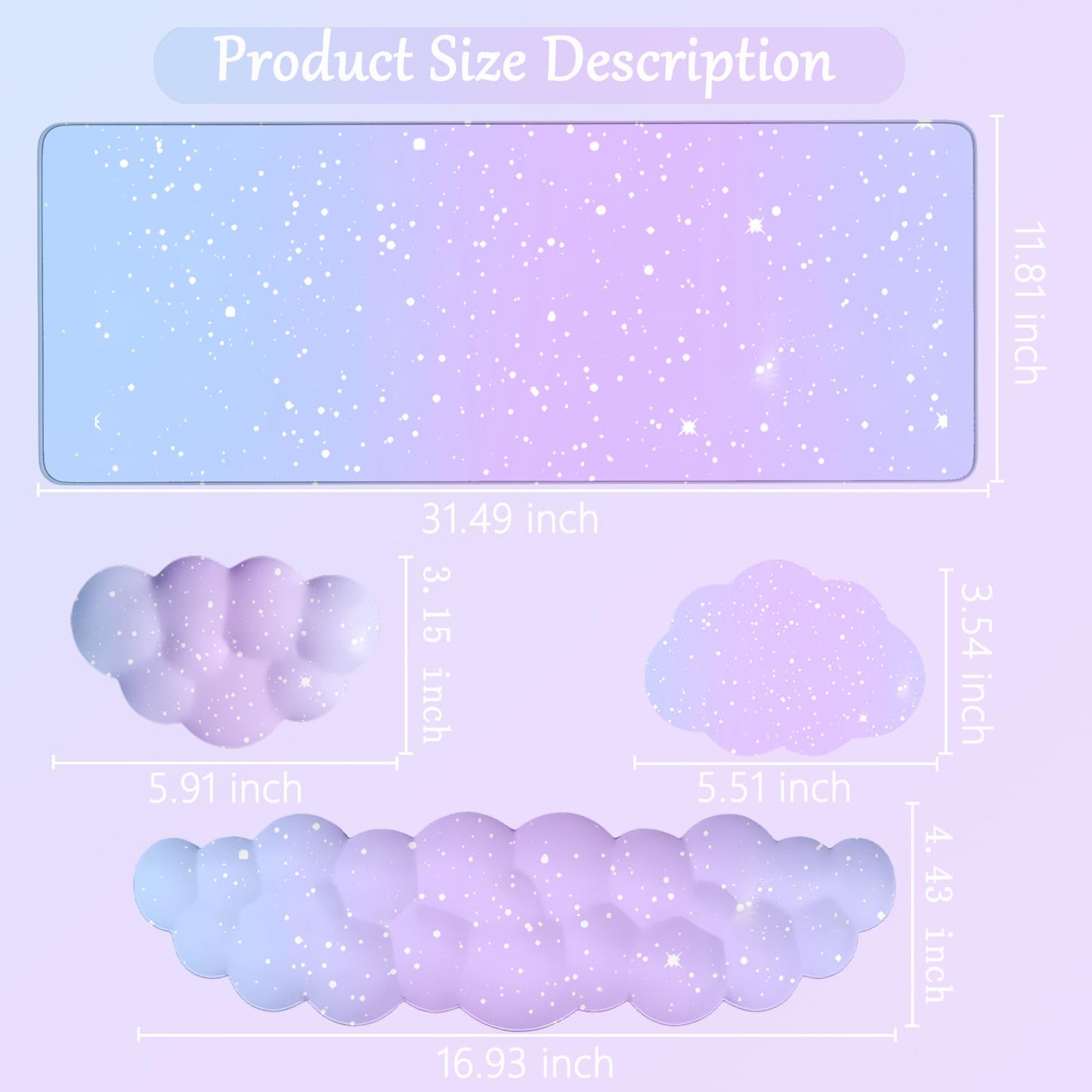 Cloud Mouse Pad Keyboard Wrist Rest 4PCS Extended Large Galaxy Stars Desk Mat Pad Set Memory Foam
