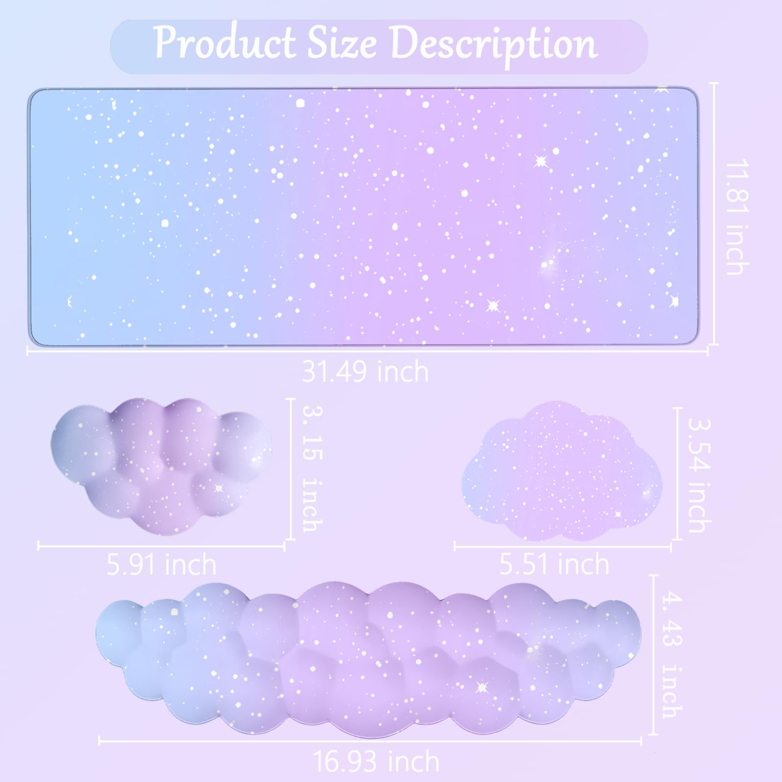 Cloud Mouse Pad Keyboard Wrist Rest 4PCS Extended Large Galaxy Stars Desk Mat Pad Set Memory Foam