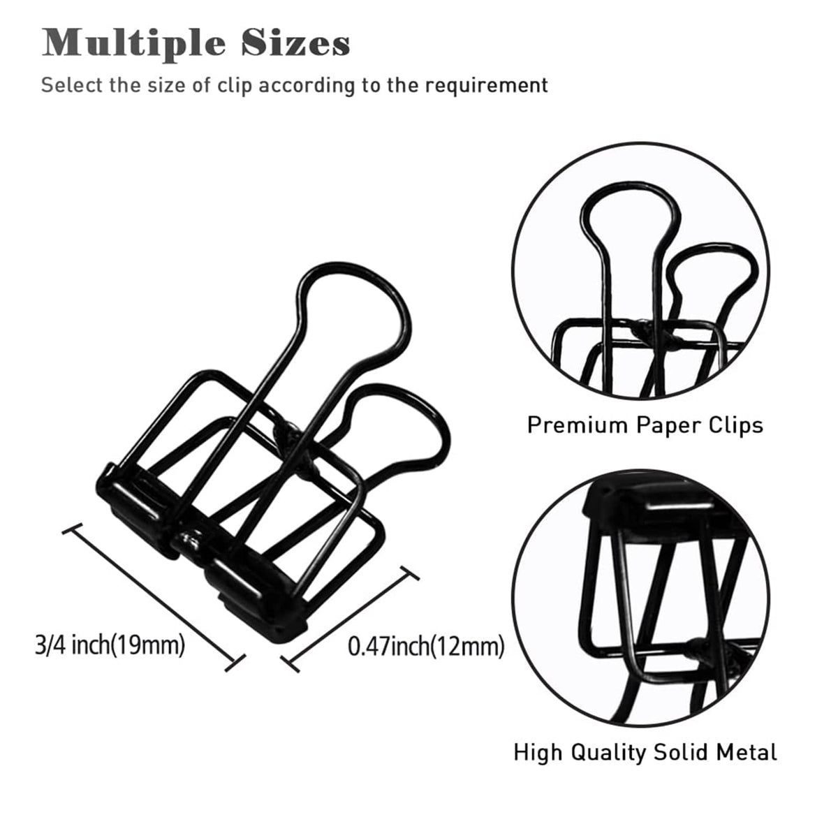 Small Binder Clips, 36 Pack, 3/4 Inch, Standard 19mm, Hollow Out Black, Capacity 0.31 Inch, Fold