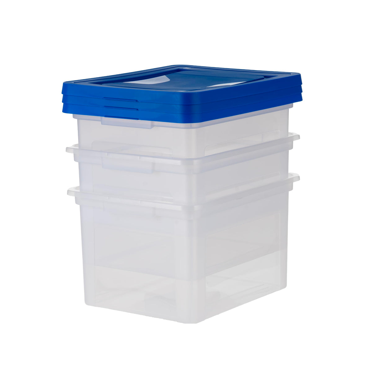 IRIS USA 3-Pack 35 Qt. Letter/Legal File Box with Lid, Clear/Blue