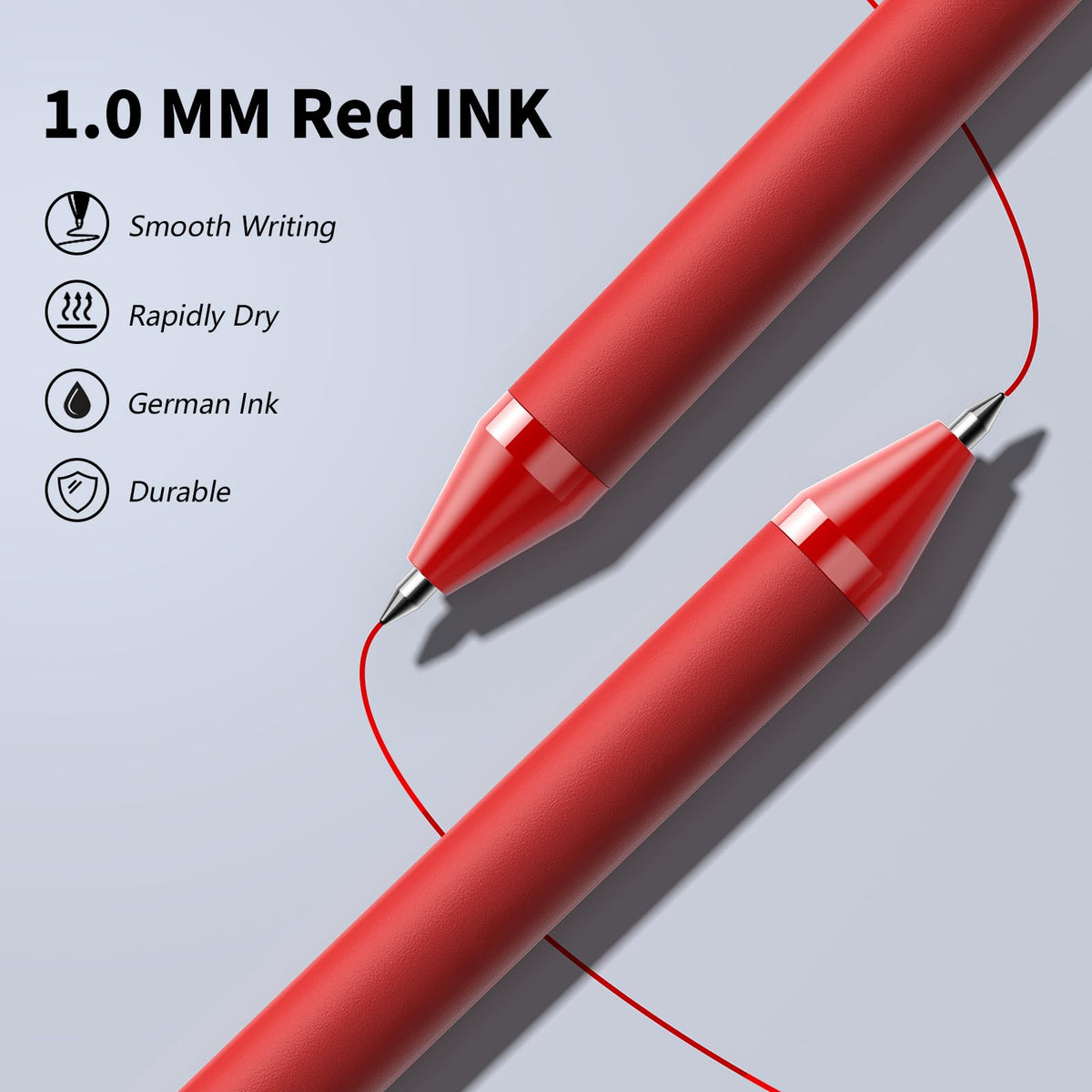 InkSlick Red Ink Pens Bulk 50 Pack 1.0mm Ballpoint Pen for Smooth Writing