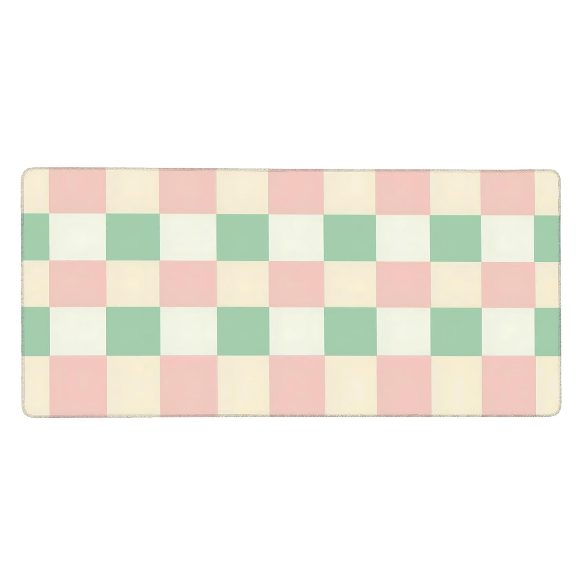 Cute Aesthetic Checkered Gaming Mouse Pad, Pastel Boho Desk Mat with Anti-Slip Base & Stitched