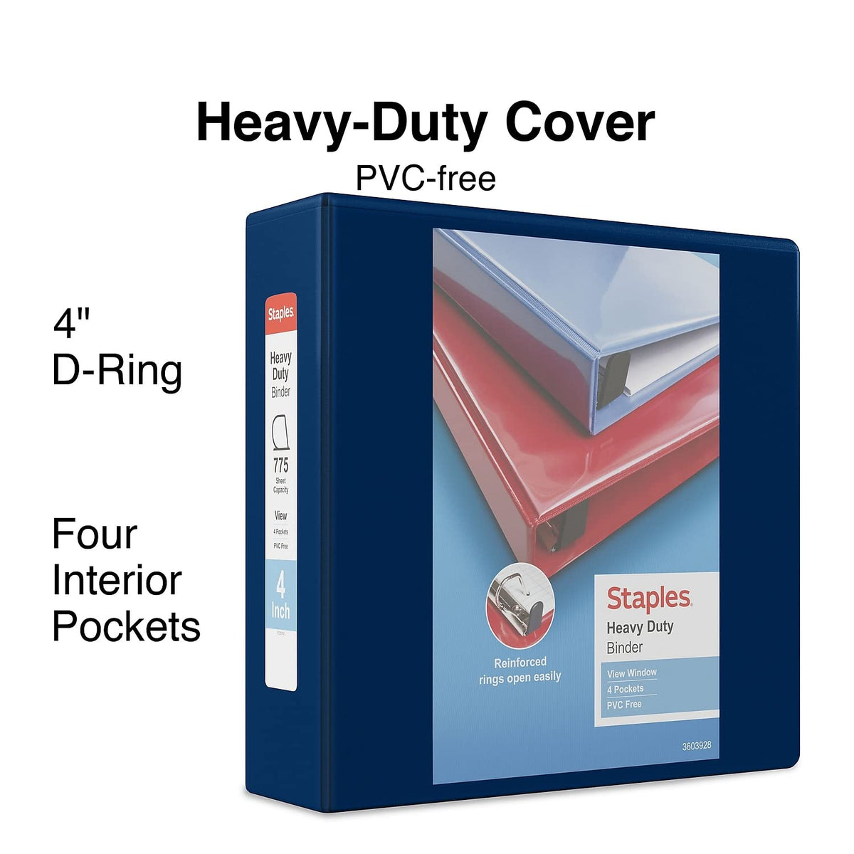 Staples Heavy-Duty 4-Inch D-Ring View Binder, Navy Blue, 3-Ring