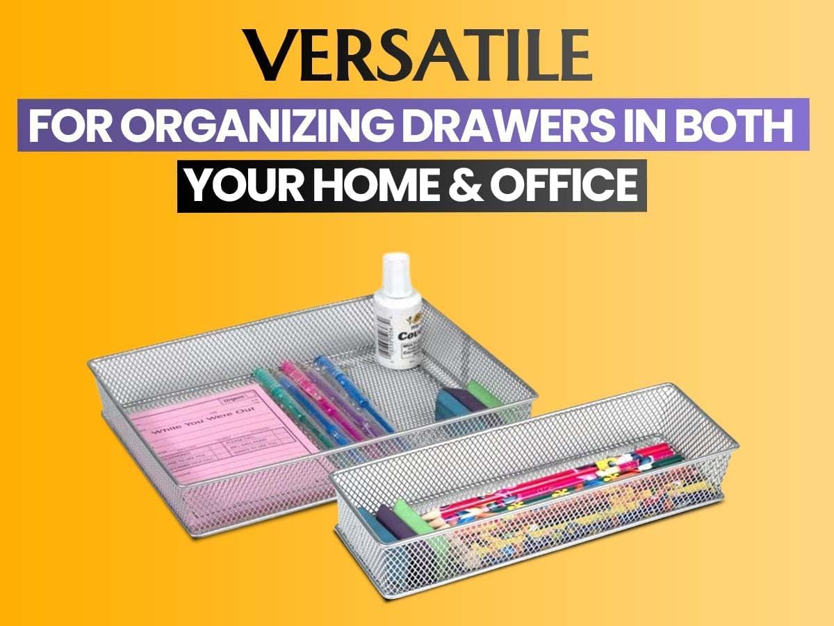YBM HOME Silver Mesh Drawer Cabinet and or Shelf Organizer Bins, School Supply Holder Office