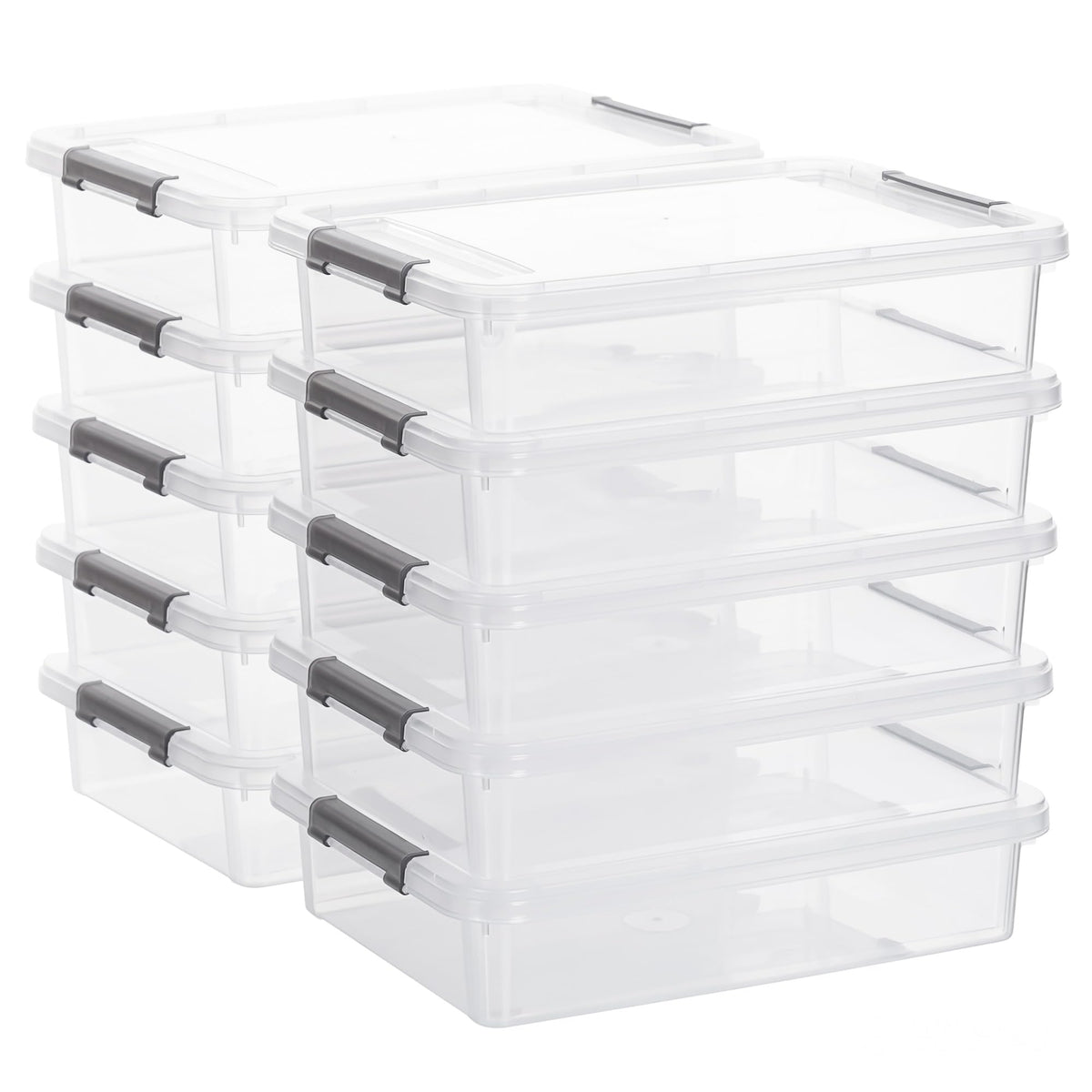 Citylife 10PC Storage Bins with Lids, Stackable Plastic Box, Paper Storage