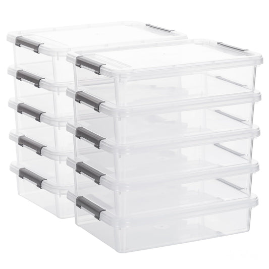 Citylife 10PC Storage Bins with Lids, Stackable Plastic Box, Paper Storage