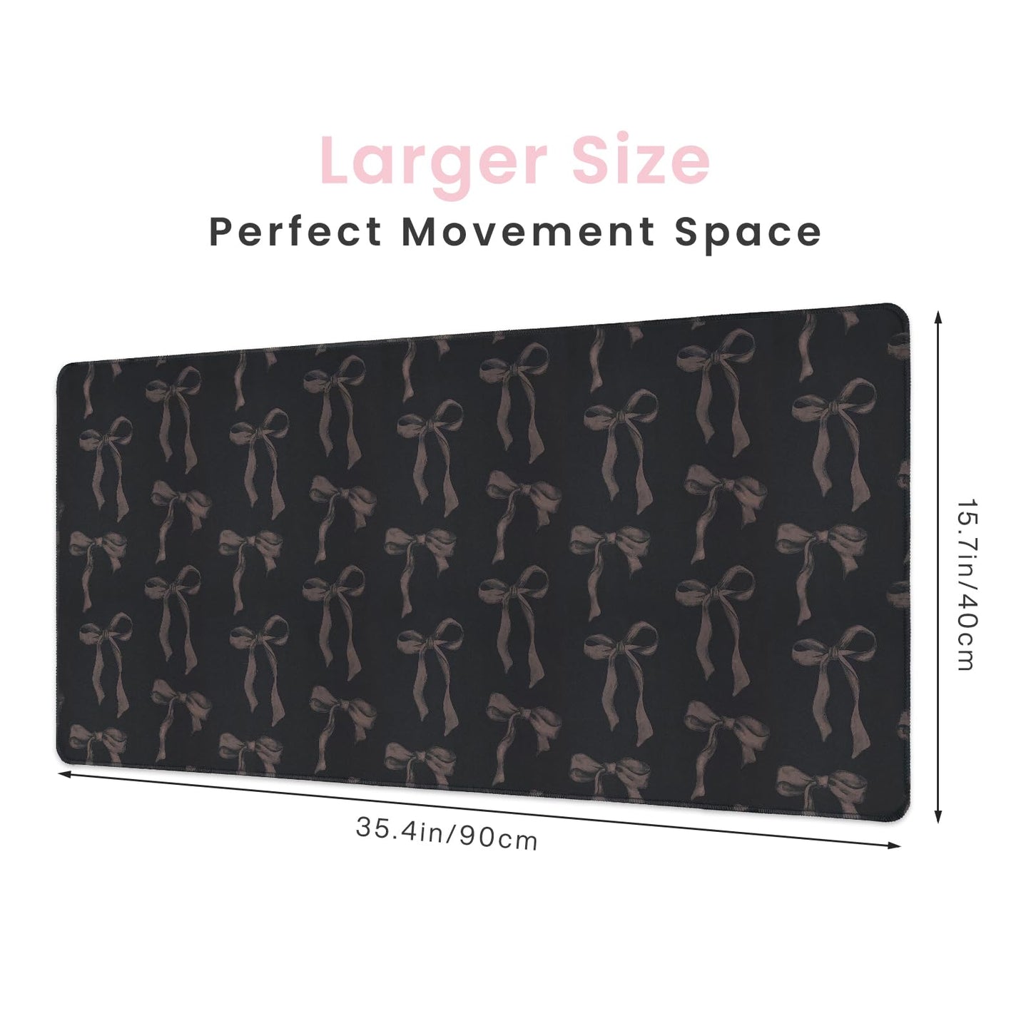 Black Desk Mat with Bows, Large Bow Mouse Pad Keyboard Mat for Computer Laptop Non-Slip Rubber Base