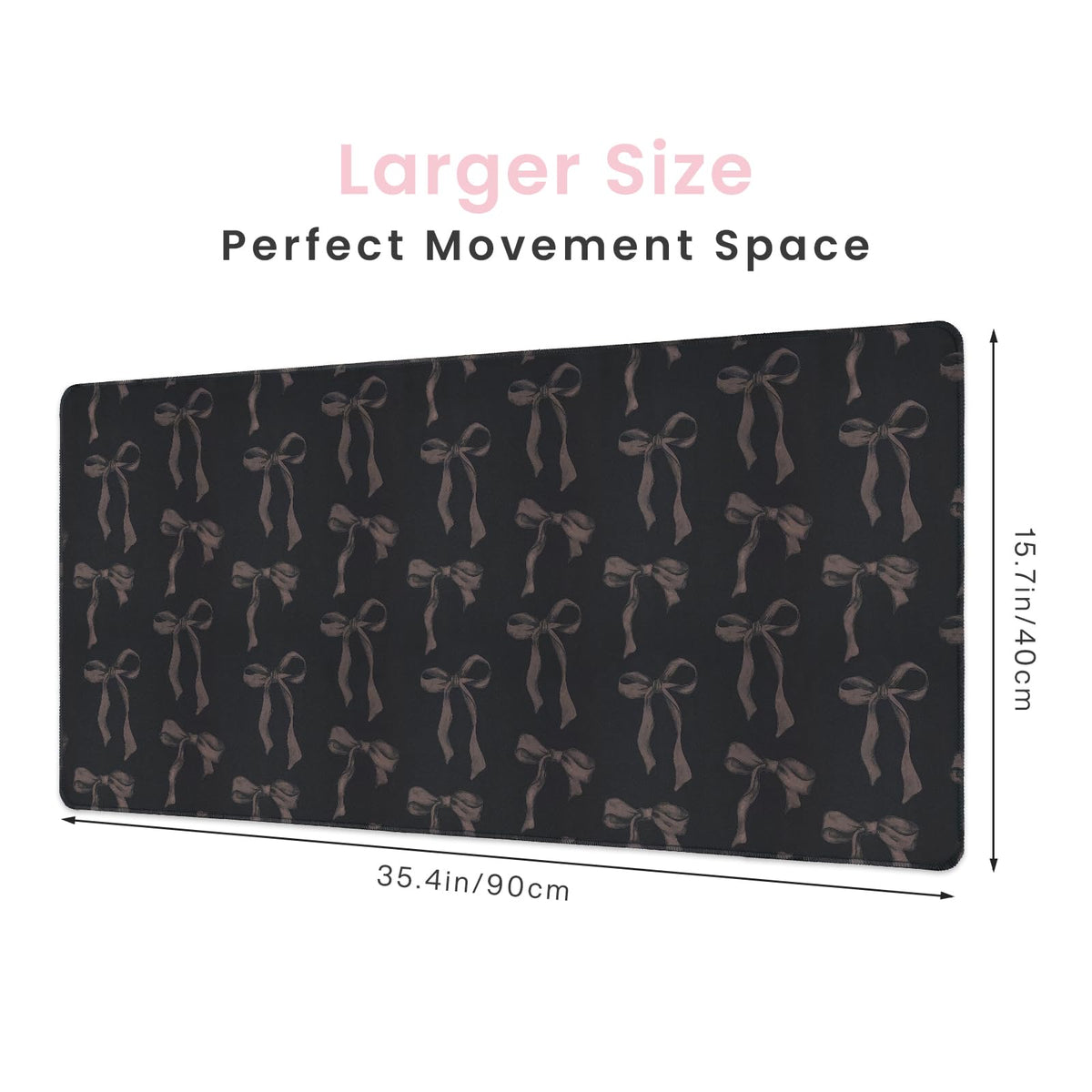 Black Desk Mat with Bows, Large Bow Mouse Pad Keyboard Mat for Computer Laptop Non-Slip Rubber Base