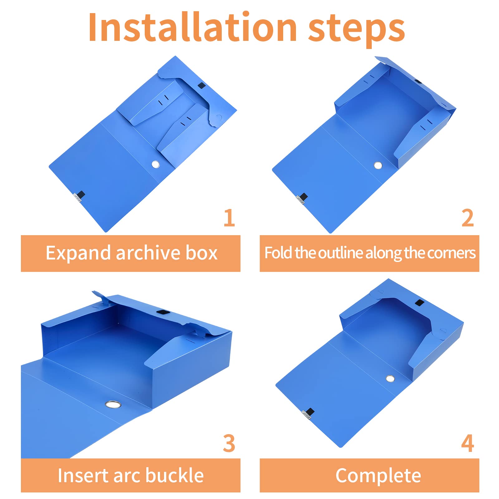 HUA JIE 4 Pack A4 Storage File Boxes Plastic Archives Cases with Lid,Blue