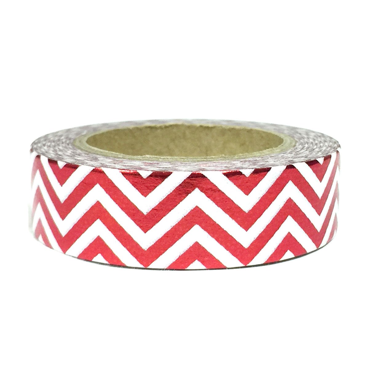 Wrapables Colorful Washi Masking Tape, Metallic Red Zigzag