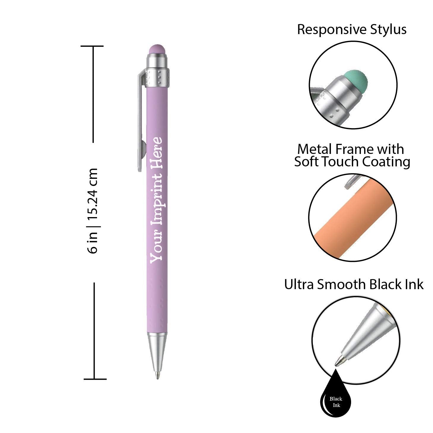 ExpressDesigns™ - Pastel Personalized Pens with Stylus - Soft Touch Design - Custom Printed Name