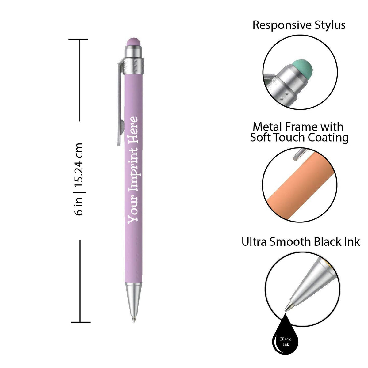 ExpressDesigns™ - Pastel Personalized Pens with Stylus - Soft Touch Design - Custom Printed Name