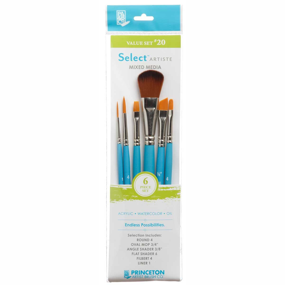 Princeton Select Artiste, Series 3750, Paint Brush for Acrylic, Watercolor and Oil, Set of 6
