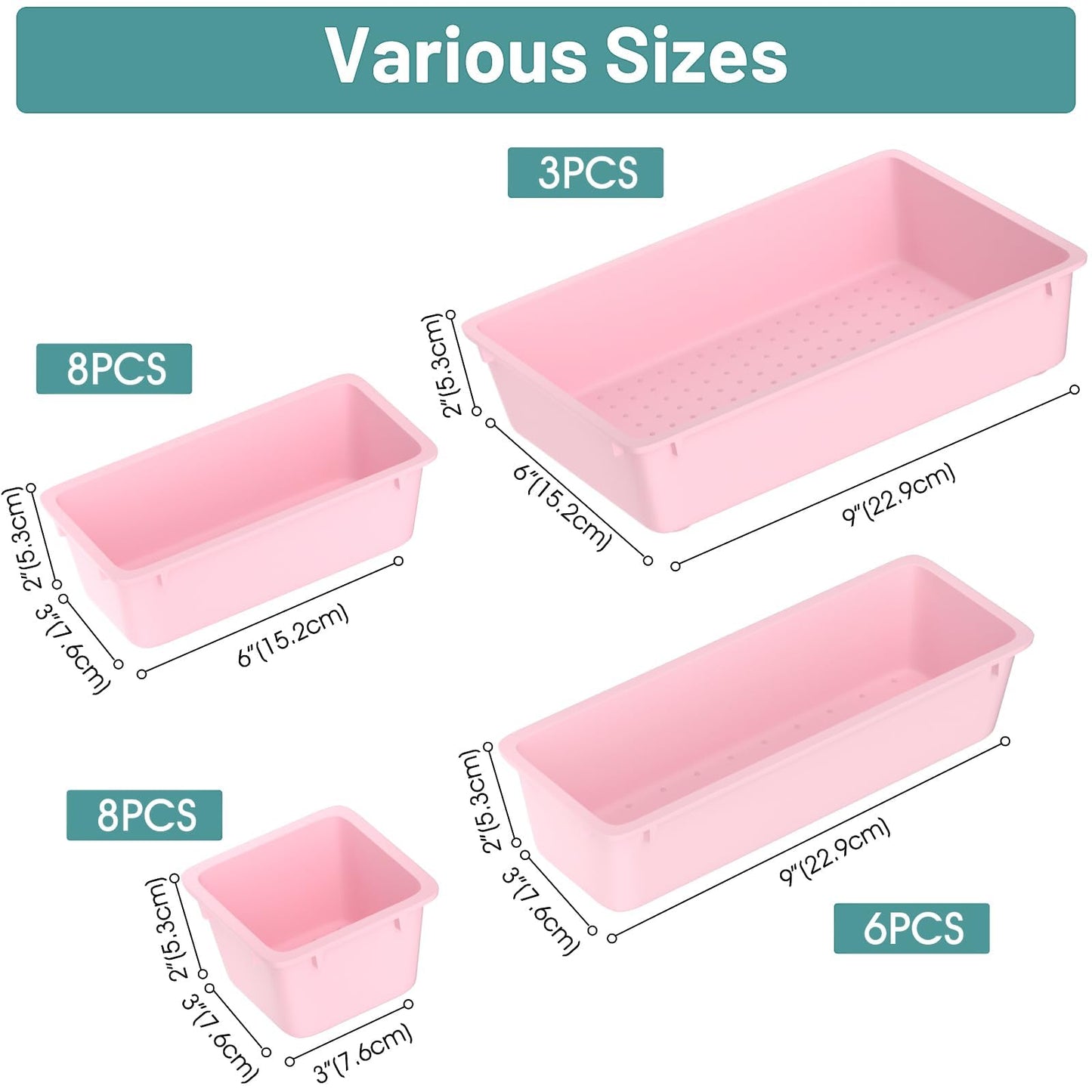 25 PCS Plastic Drawer Organizer Set, Makeup Organizers and Storage Bins