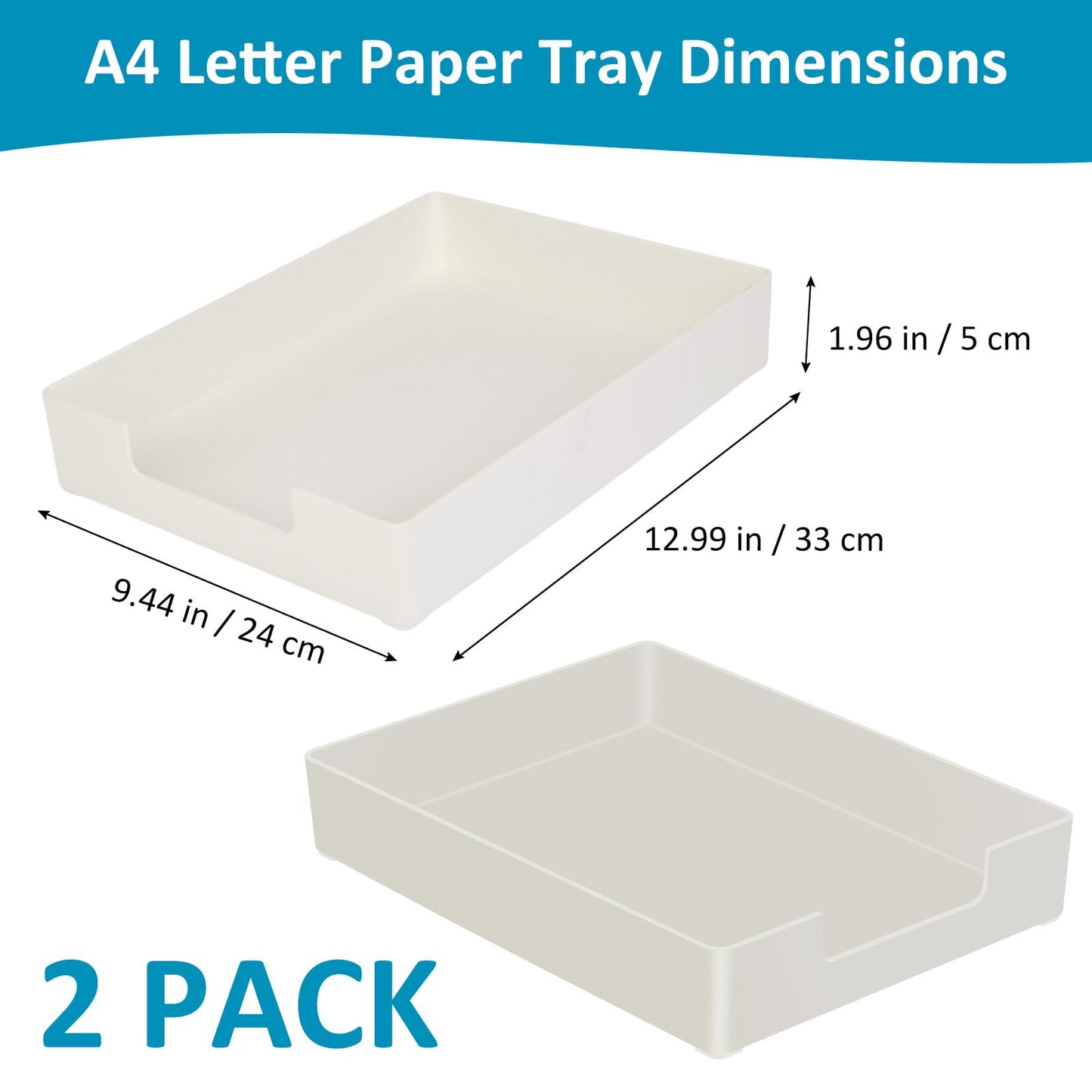 Paper Tray, Letter Tray, 2-Pack Desk Tray Organizer, Plastic A4 Letter-Size Printer Paper Holder