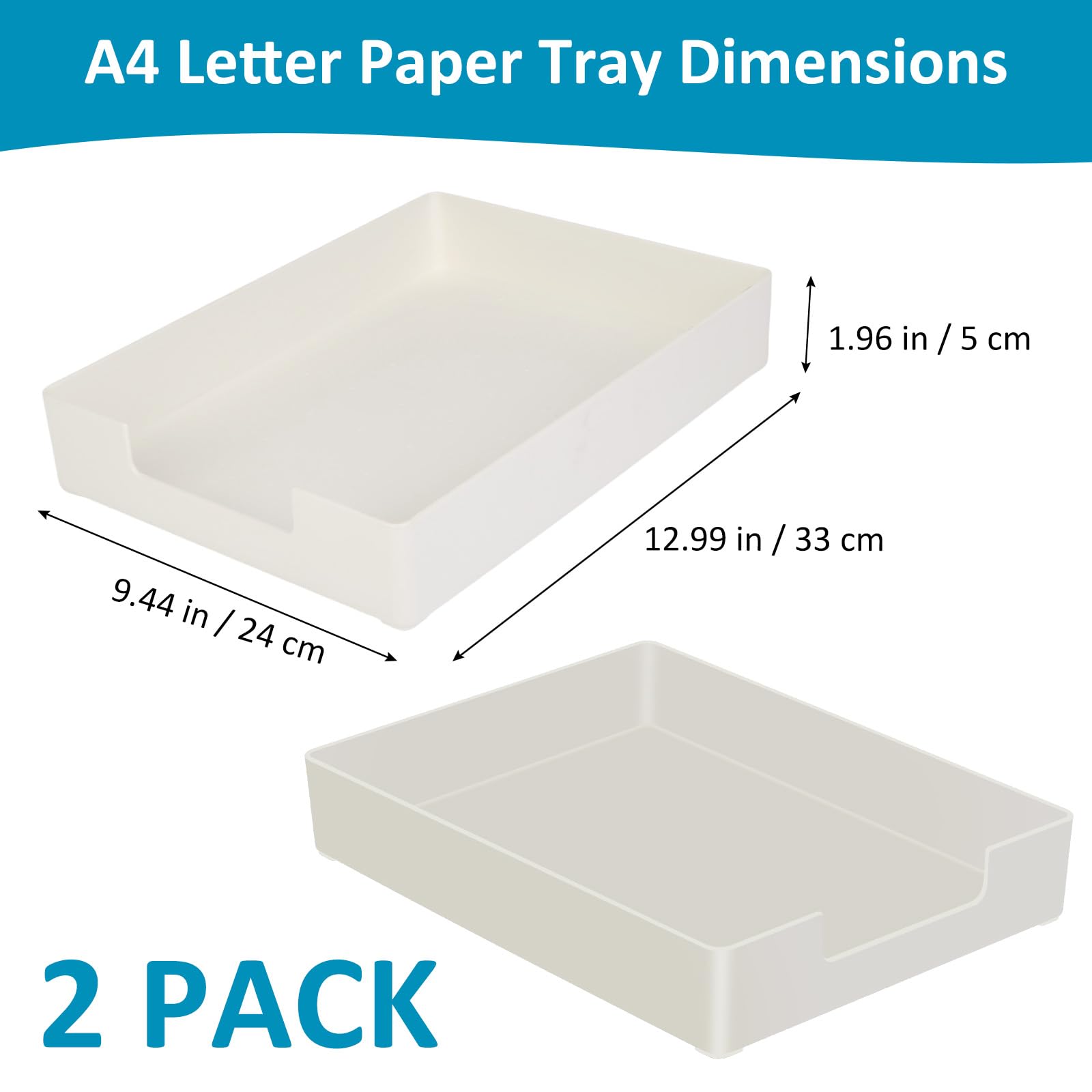 Paper Tray, Letter Tray, 2-Pack Desk Tray Organizer, Plastic A4 Letter-Size Printer Paper Holder