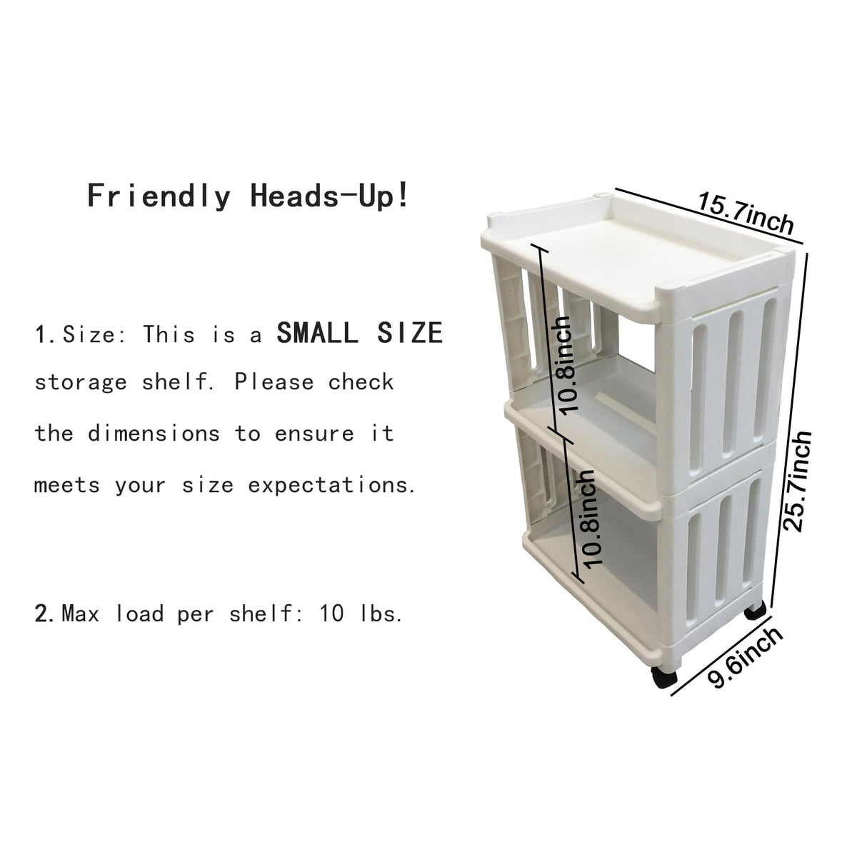 Rolling Storage Utility Cart Slim Organizer Shelf with Wheels 3 Tier Narrow Places Mobile Shelving