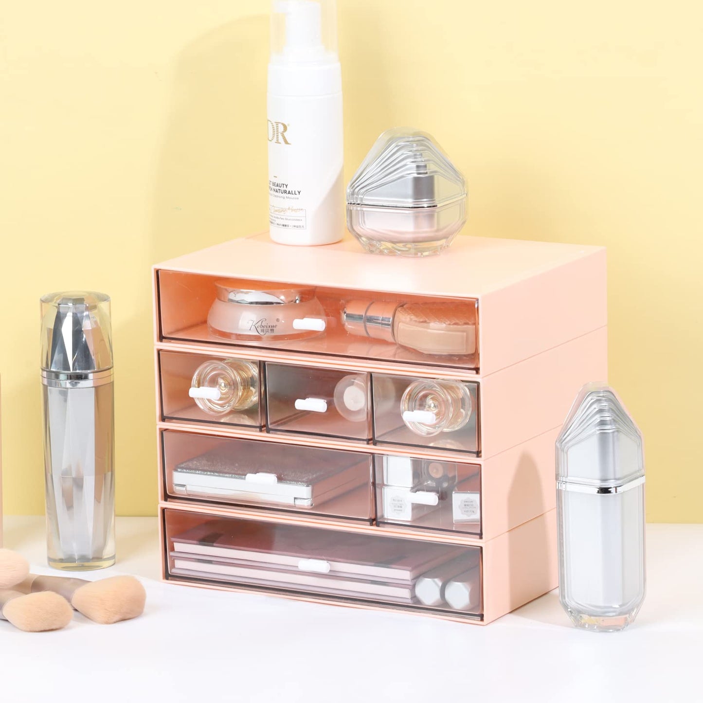 OSteed Stackable Storage Drawers, Office Desk Organizer with 7 Flat Drawers