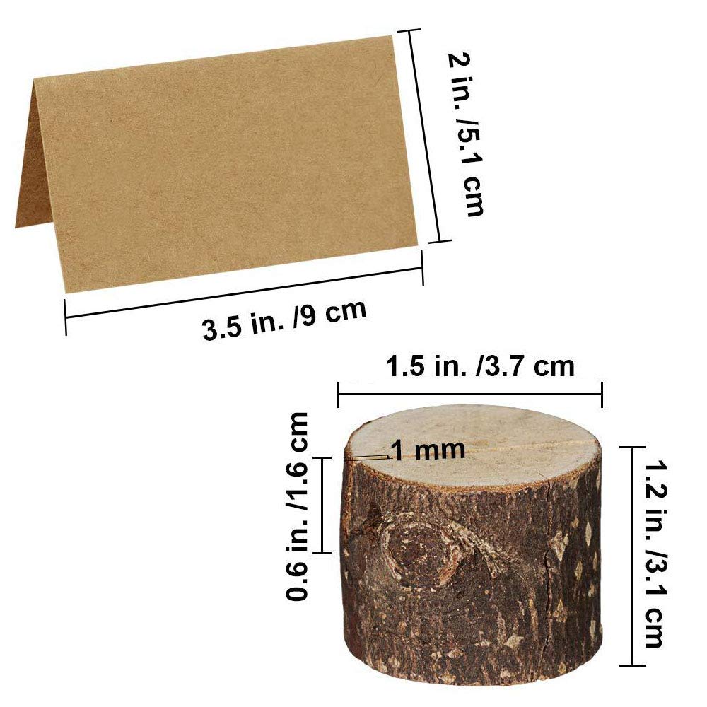 whatUneed 40 Sets Place Card Holders, Rustic Real Wood with Wooden Bark Table Card Holder, Number