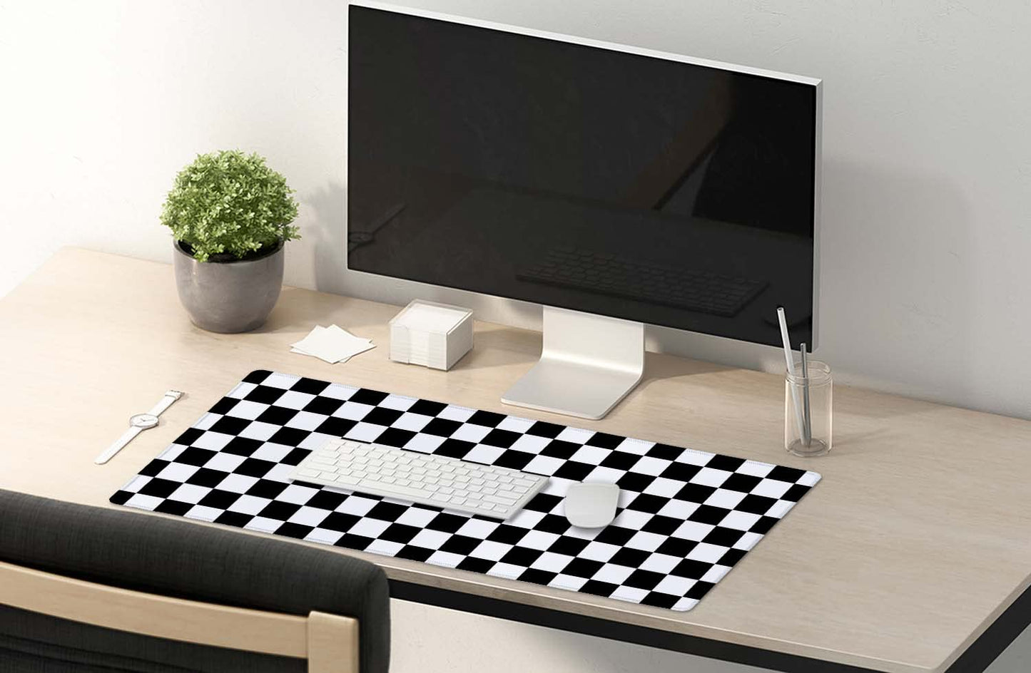 SSOIU Checkered Desk Mat Extended Gaming Mouse Pad (35.5x15.7 in), Large Stable Rubber Base