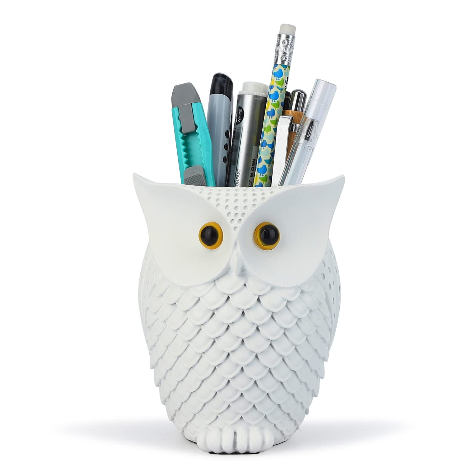 HDMbigmi Owl Pen Holder Makeup Brush Holder Desk Organizer for Desk White