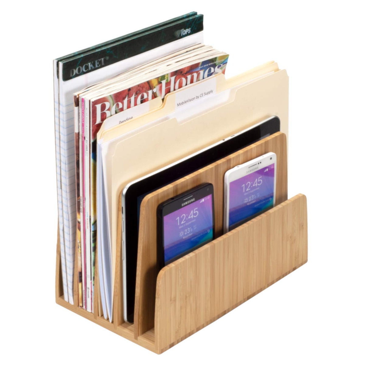 MobileVision Bamboo Desktop File Folder Organizer and Paper Tray, 5 Slots