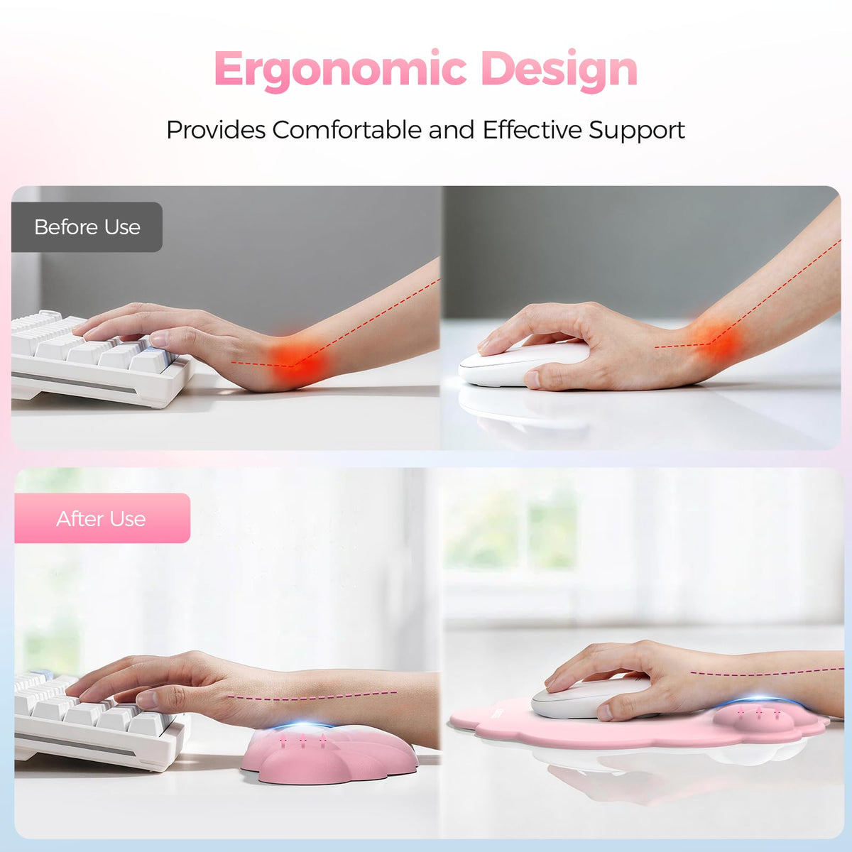 TECKNET Cloud Wrist Rest & Ergonomic Mouse Pad, Cloud Keyboard Wrist Rest with Non-Slip Base, PU