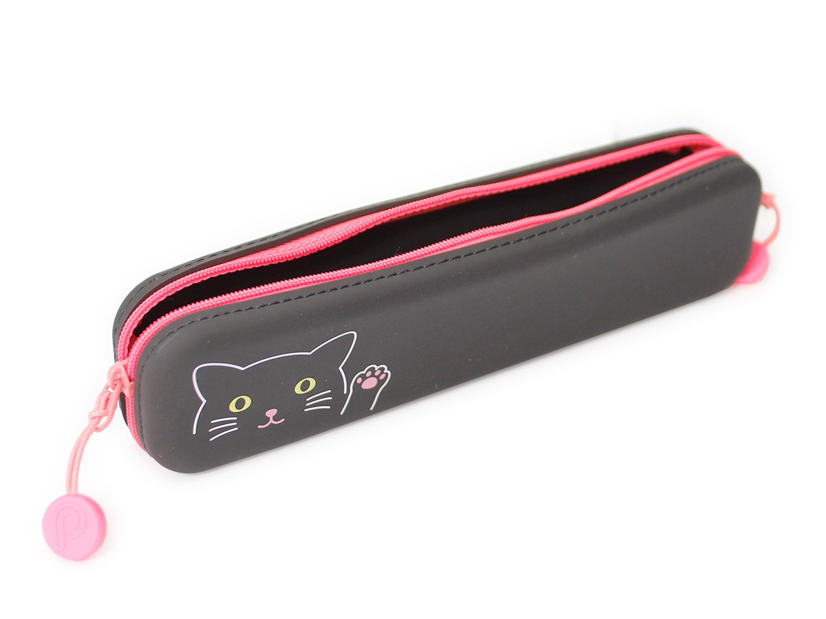 LIHIT LAB PuniLabo Slim Zipper Pen Pouch, 7.9" × 1.9", Black Cat (A7717-3)
