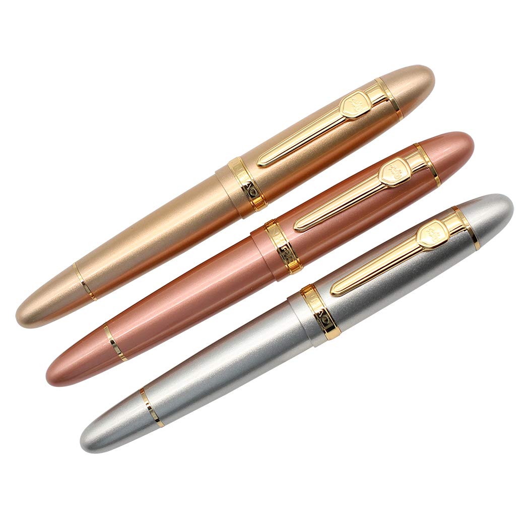 zoohot 3 PCS Jinhao 159 Fountain Pens Medium Golden Trim Big Heavy Pen & Refill Ink Converter