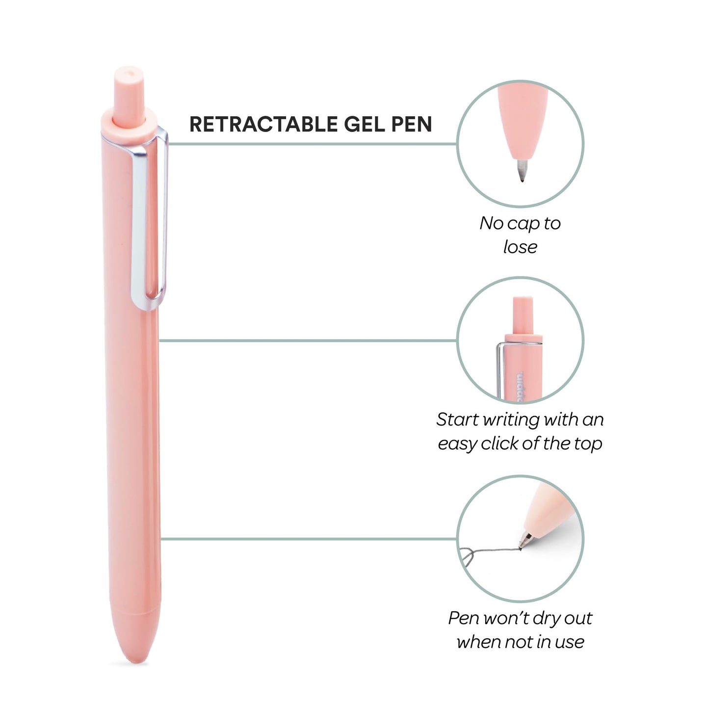 Poppin Luxe Retractable Gel Pen, Fine Point, Black Ink, 6/Pack (104448-US)