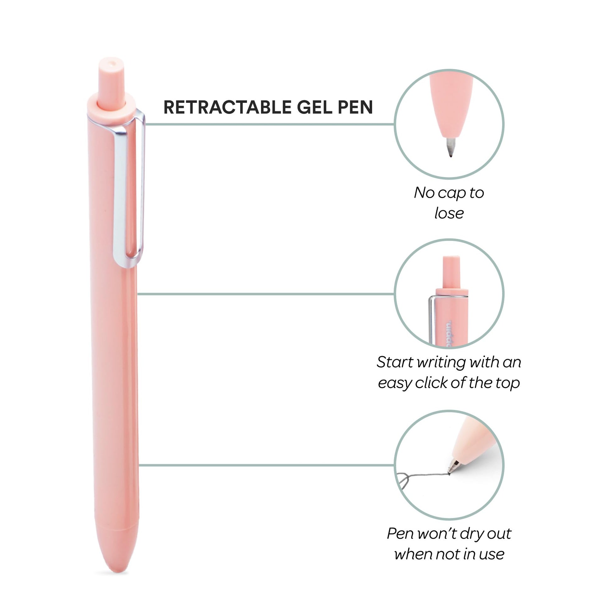 Poppin Luxe Retractable Gel Pen, Fine Point, Black Ink, 6/Pack (104448-US)